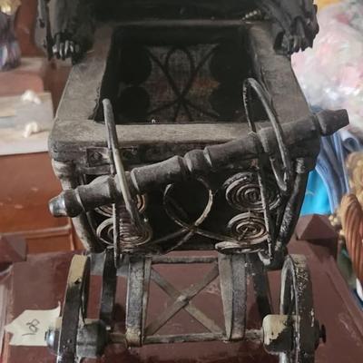 Vintage black wood doll stroller