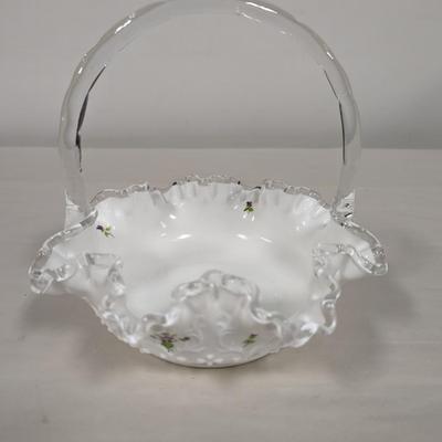 Signed Fenton P Brilliant Patsy Hesson Art Glass Floral Basket Hand Painted
