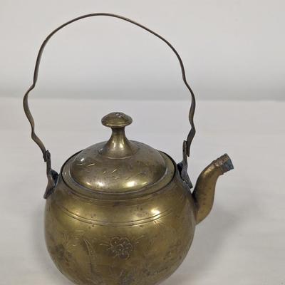 Etched Solid Brass Teapot