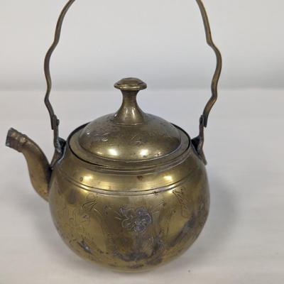 Etched Solid Brass Teapot