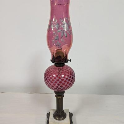 Vintage Farm Lamplight Oil Lamp Hand Painted Shade