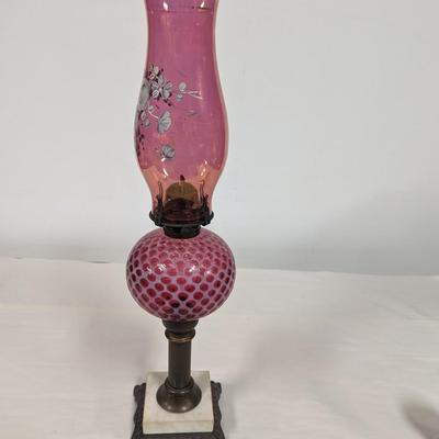 Vintage Farm Lamplight Oil Lamp Hand Painted Shade