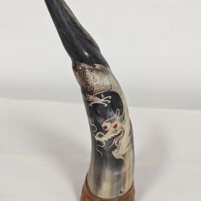 Hand Carved Intricate Oriental Chinese Dragon Buffalo Horn Choice A