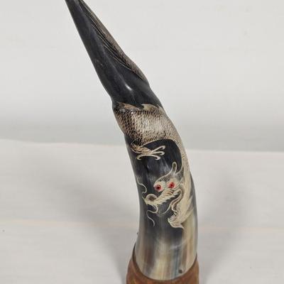 Hand Carved Intricate Oriental Chinese Dragon Buffalo Horn Choice A
