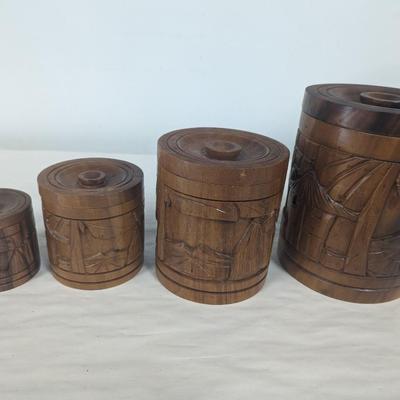 Round Wood Carved Nesting Canisters