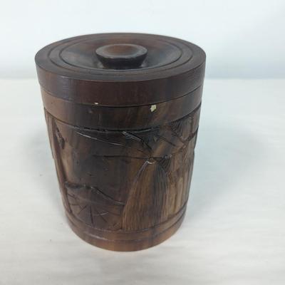 Round Wood Carved Nesting Canisters