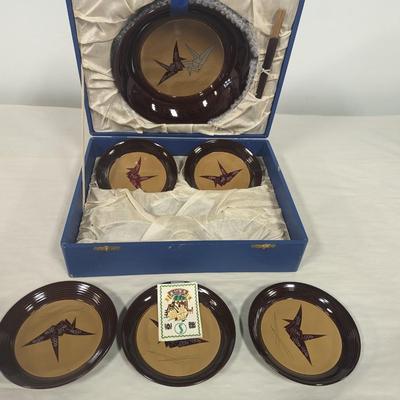 Set of Collector Japanese Art Origami Themed Serving Bowl and Plates