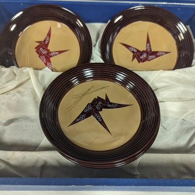 Set of Collector Japanese Art Origami Themed Serving Bowl and Plates