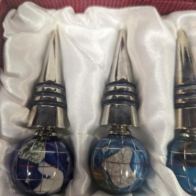 Set of Three Globe Finial Wine Stoppers
