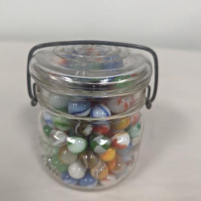 Bale Top Jar Full of Vintage Marbles