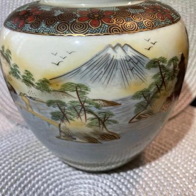 Vintage CPO Japan Satsuma Porcelain Hand Painted Vase 6" Tall in Good Preowned Condition.