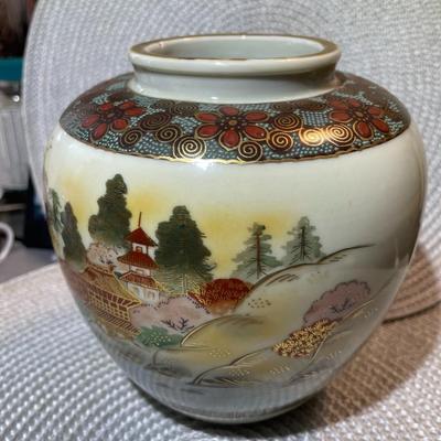 Vintage CPO Japan Satsuma Porcelain Hand Painted Vase 6" Tall in Good Preowned Condition.