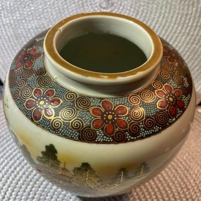 Vintage CPO Japan Satsuma Porcelain Hand Painted Vase 6" Tall in Good Preowned Condition.
