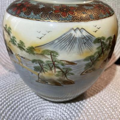 Vintage CPO Japan Satsuma Porcelain Hand Painted Vase 6" Tall in Good Preowned Condition.