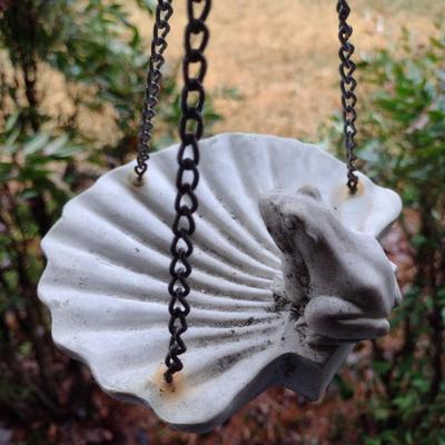Solid Resin Frog on Shell Bird Feeder