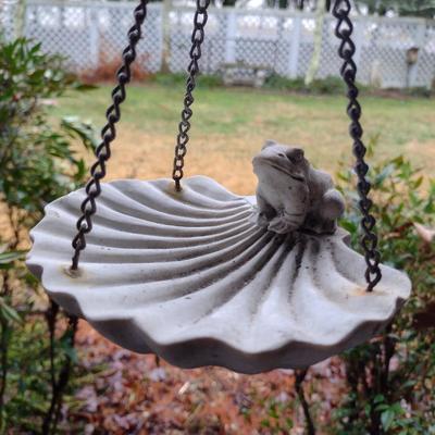 Solid Resin Frog on Shell Bird Feeder