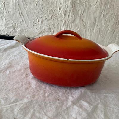 Enamel cast iron casserole dish with lid Burnt orange reddish color