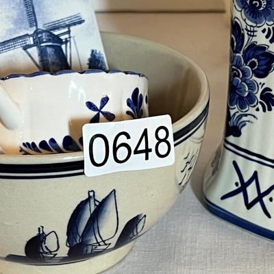 6 Piece Lot Vintage Dutch & Polish Pottery Collectibles - Delft, Royal Mossa