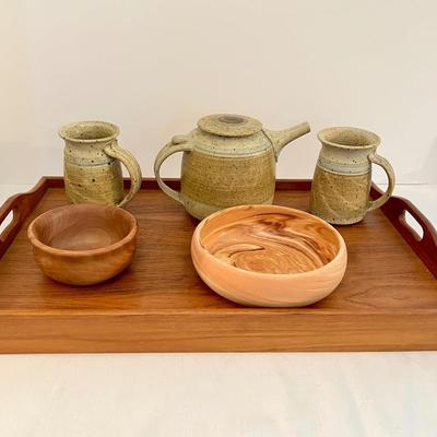 MCM Vintage Teak and Pottery Lot - Haas Pottery, Dolphin Teak
