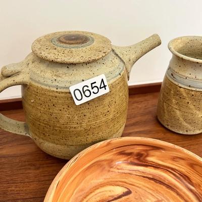 MCM Vintage Teak and Pottery Lot - Haas Pottery, Dolphin Teak