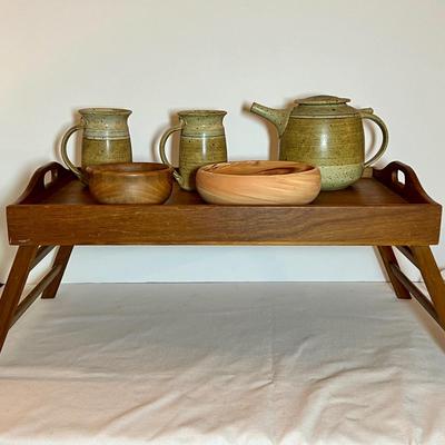 MCM Vintage Teak and Pottery Lot - Haas Pottery, Dolphin Teak