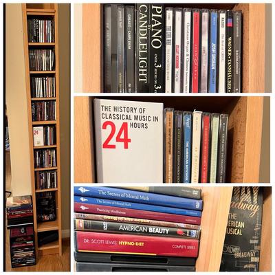 Large Lot of CD's and DVD's - Shelf Included