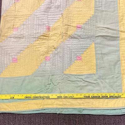 Old Quilt light green and yellow - very worn in some spots 64