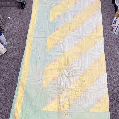 Old Quilt light green and yellow - very worn in some spots 64