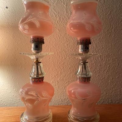 2 vintage pink colored lamps