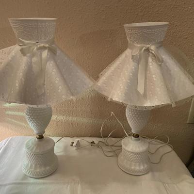 2 milk glass lamps