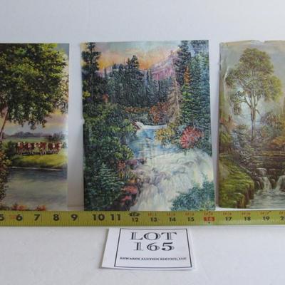3 Old Embossed Colorful Scenic Prints