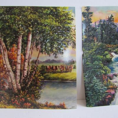 3 Old Embossed Colorful Scenic Prints