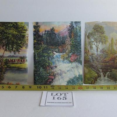 3 Old Embossed Colorful Scenic Prints