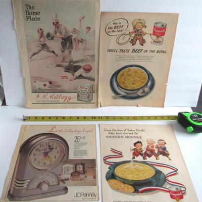 Lot of 4 Large Vintage Magazine Ads For Kelloggs, Campbells, JC Penny