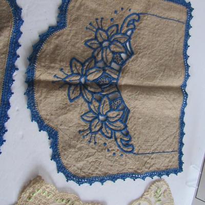 Lot of Old Fancywork, Pretty Matched Set of 3 and 2 Others