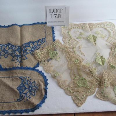 Lot of Old Fancywork, Pretty Matched Set of 3 and 2 Others