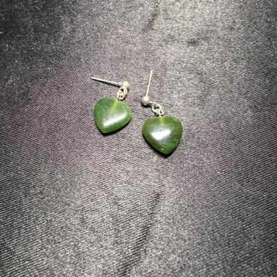 Silver and Jade small heart earrings