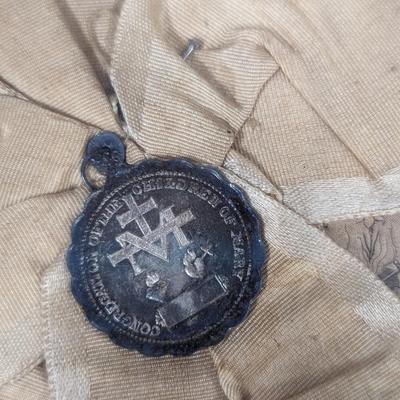 1891 First Communion Certificate 'Precious Remembrance for A Faithful Heart' Congregational Ribbon