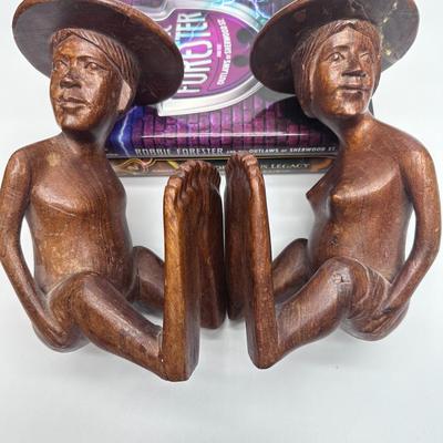 Carved Wood Bookends (books aren't included)