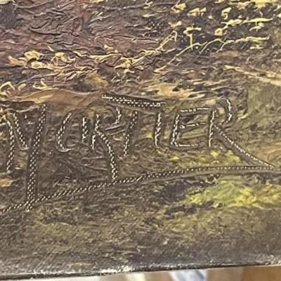 Early "Mortier" Signed Oil/Acrylic on Canvas Mountain Scene/Landscape Painting Frame Size 23.5" x 48" Preowned from...