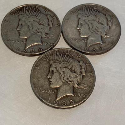 THREE 1935 Silver Peace Dollars C024