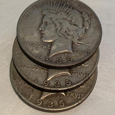 THREE 1935 Silver Peace Dollars C024