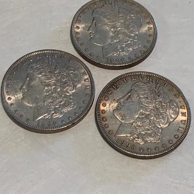 THREE 1896 Morgan Silver Dollars C028