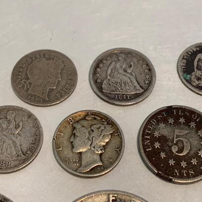 Domestic Silver Coin Lot Seated Liberty Halves Dime Half +++ C032