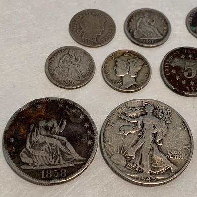 Domestic Silver Coin Lot Seated Liberty Halves Dime Half +++ C032