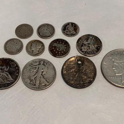 Domestic Silver Coin Lot Seated Liberty Halves Dime Half +++ C032