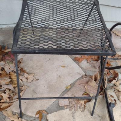 Vintage Wrought Metal Side Table with Mesh Top