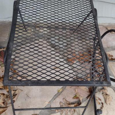 Vintage Wrought Metal Side Table with Mesh Top