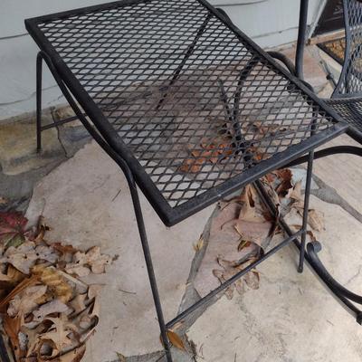 Vintage Wrought Metal Side Table with Mesh Top