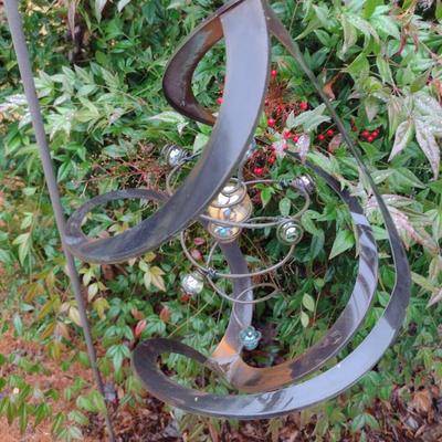 Metal Outdoor Whirligig with Glass Ball Center